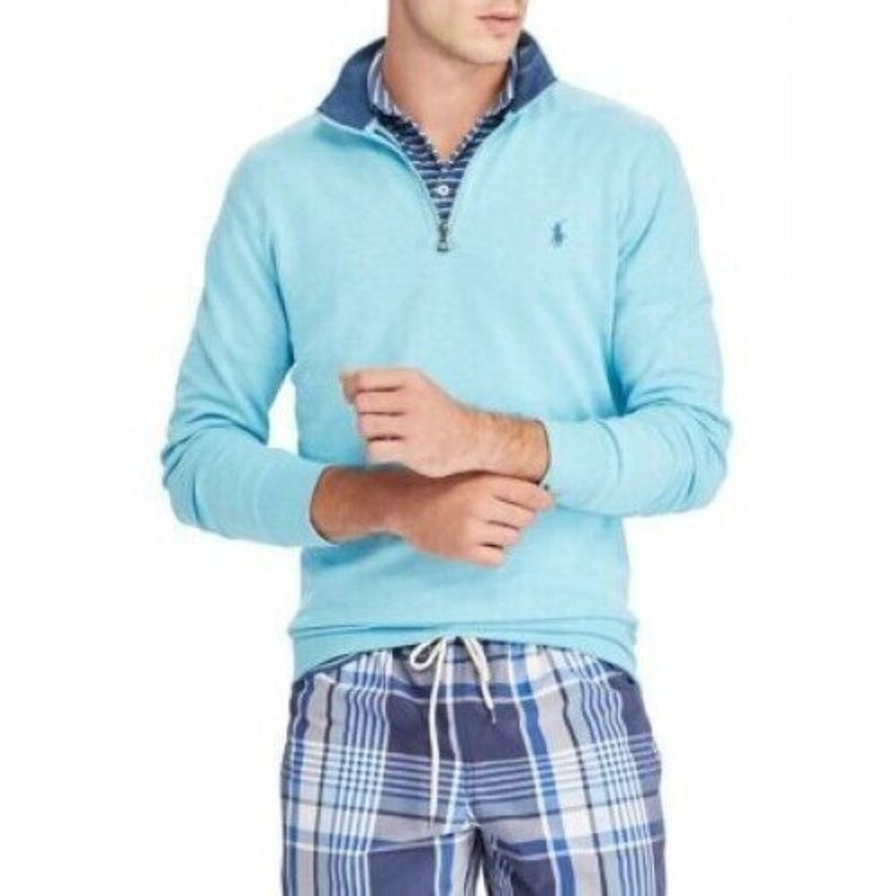 Polo Ralph Lauren Men's, Quarter-Zip Double-Knit Jersey Pullover, Blue M
